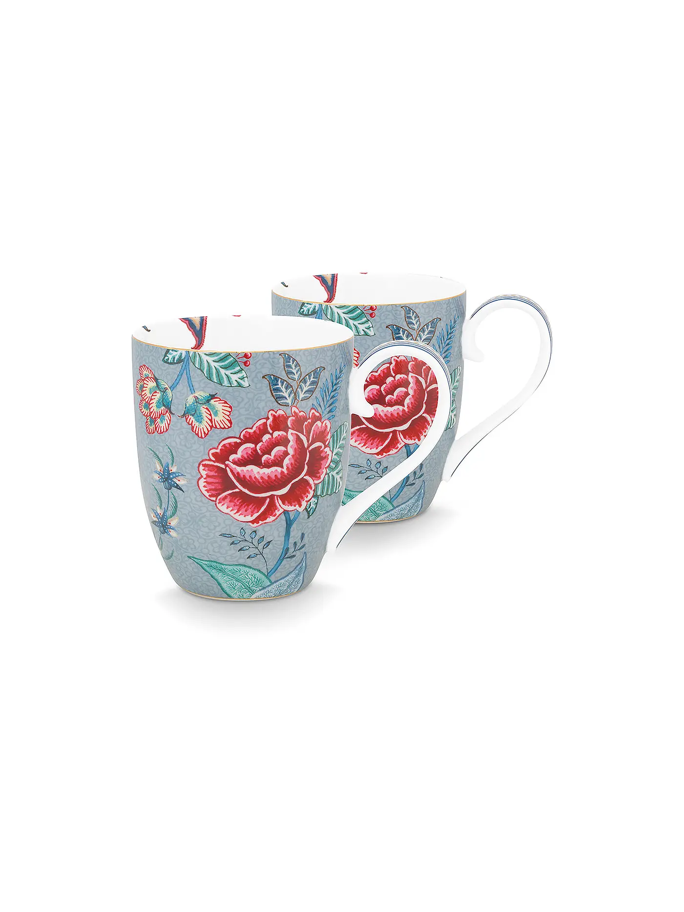 PIP STUDIO | Henkelbecher2er Set Small 145ml  Flower Festival Dark Pink | hellblau